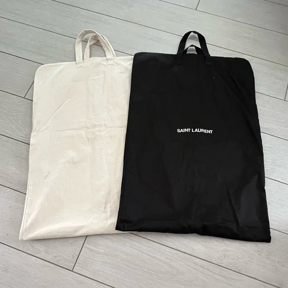 Saint Laurent Black and Cream Cloth Garment Bags. 24X64